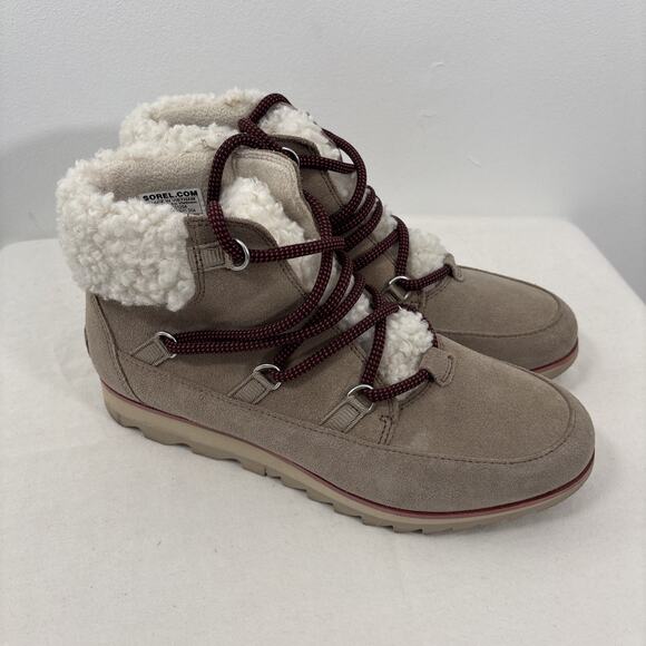 Sorel Harlow Lace Up Boot Women 9 Outdoor Booties NWOB Shearling Lined Hiking - Picture 1 of 13